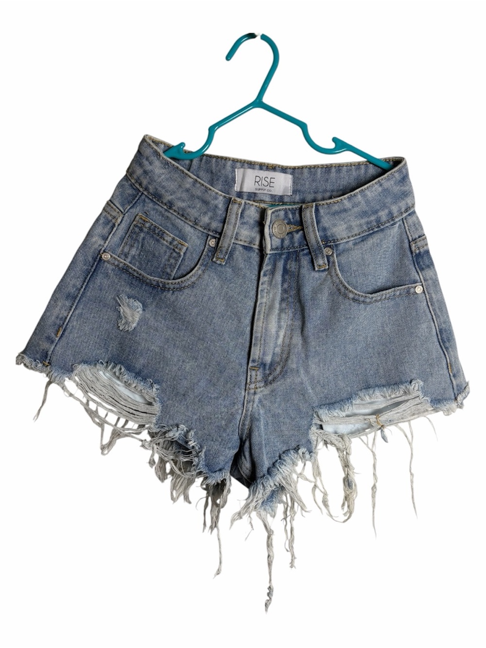 Women's Distressed High-Waist Denim Shorts - Light Blue